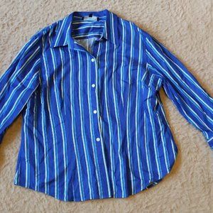 Jones New York Signature Blue Striped Button Down blouse